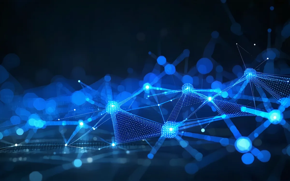 Abstract data nodes visualization representing the scoring engine data flow
